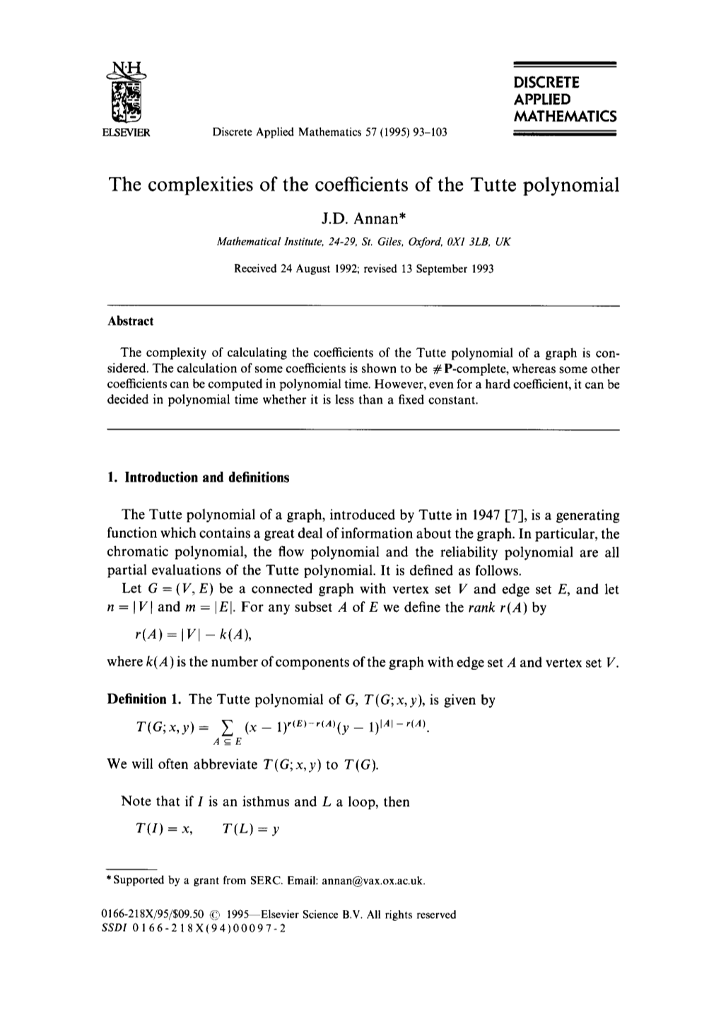 The Complexities of the Coefficients of the Tutte Polynomial