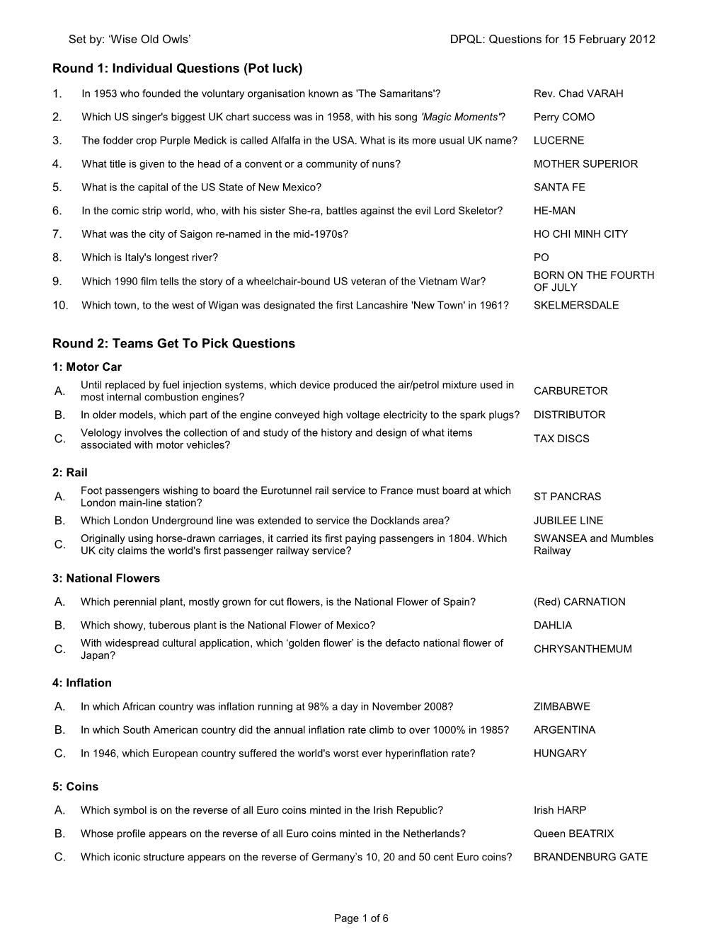 DPQL Questions February 15 2012