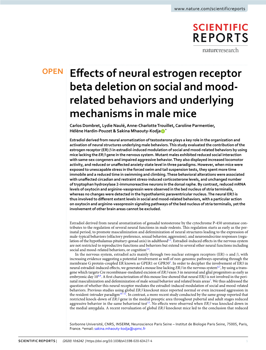 Effects of Neural Estrogen Receptor Beta Deletion on Social and Mood