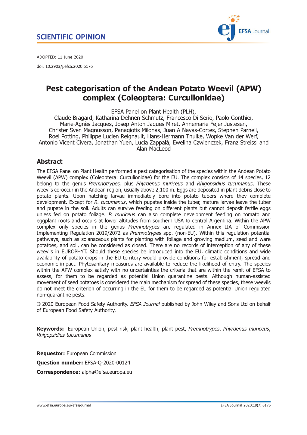 Pest Categorisation of the Andean Potato Weevil (APW) Complex (Coleoptera: Curculionidae)