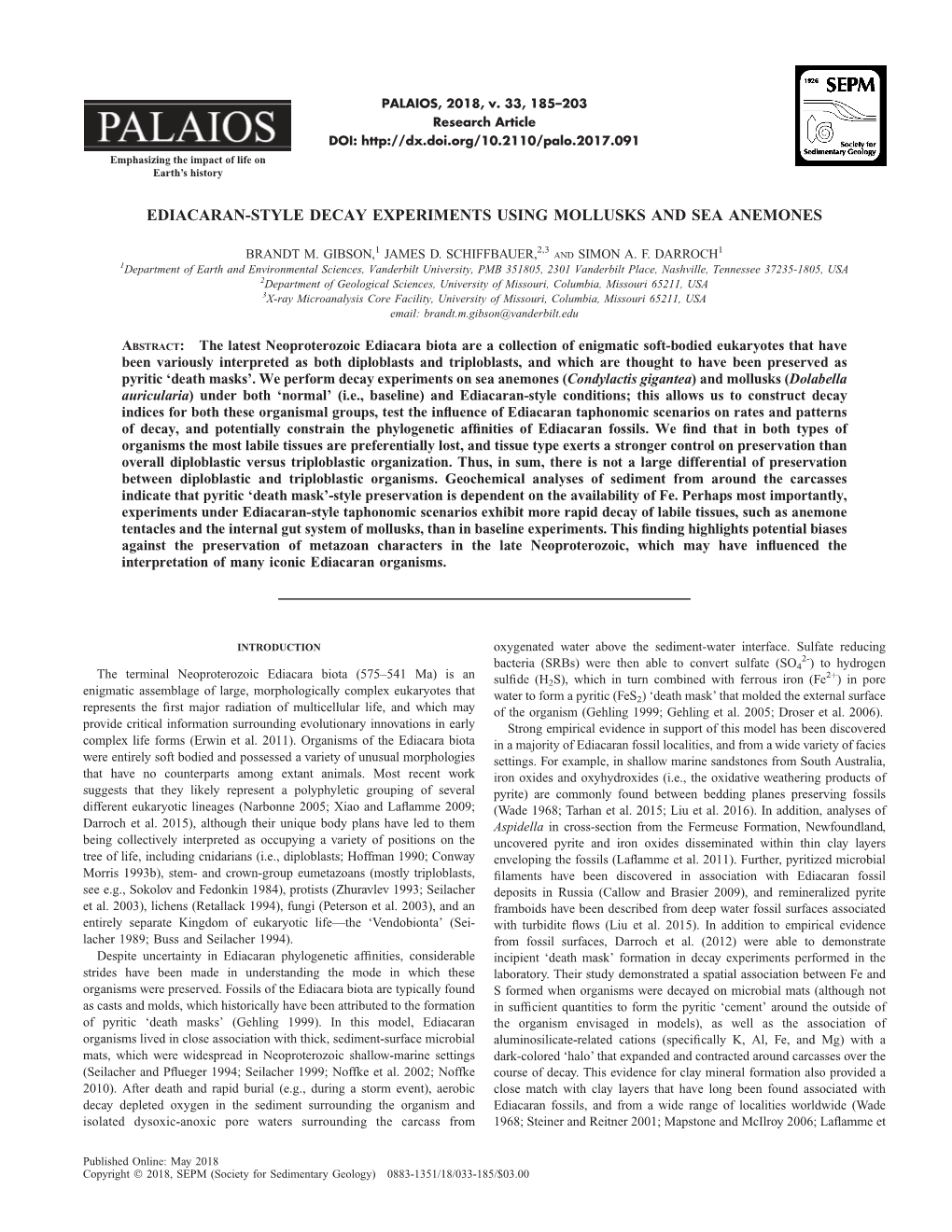 Ediacaran-Style Decay Experiments Using Mollusks and Sea Anemones