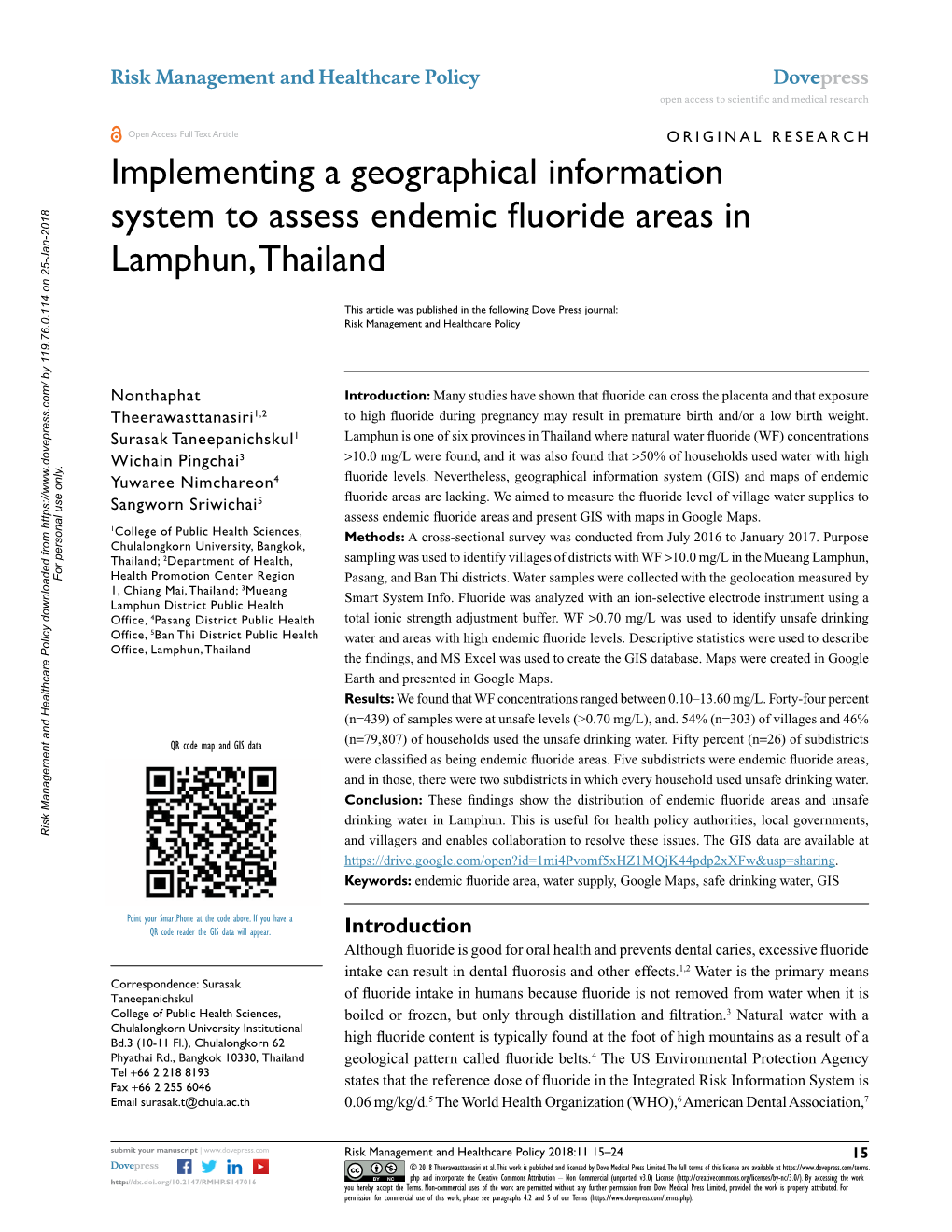 Implementing a Geographical Information System to Assess Endemic Fluoride Areas in Lamphun, Thailand