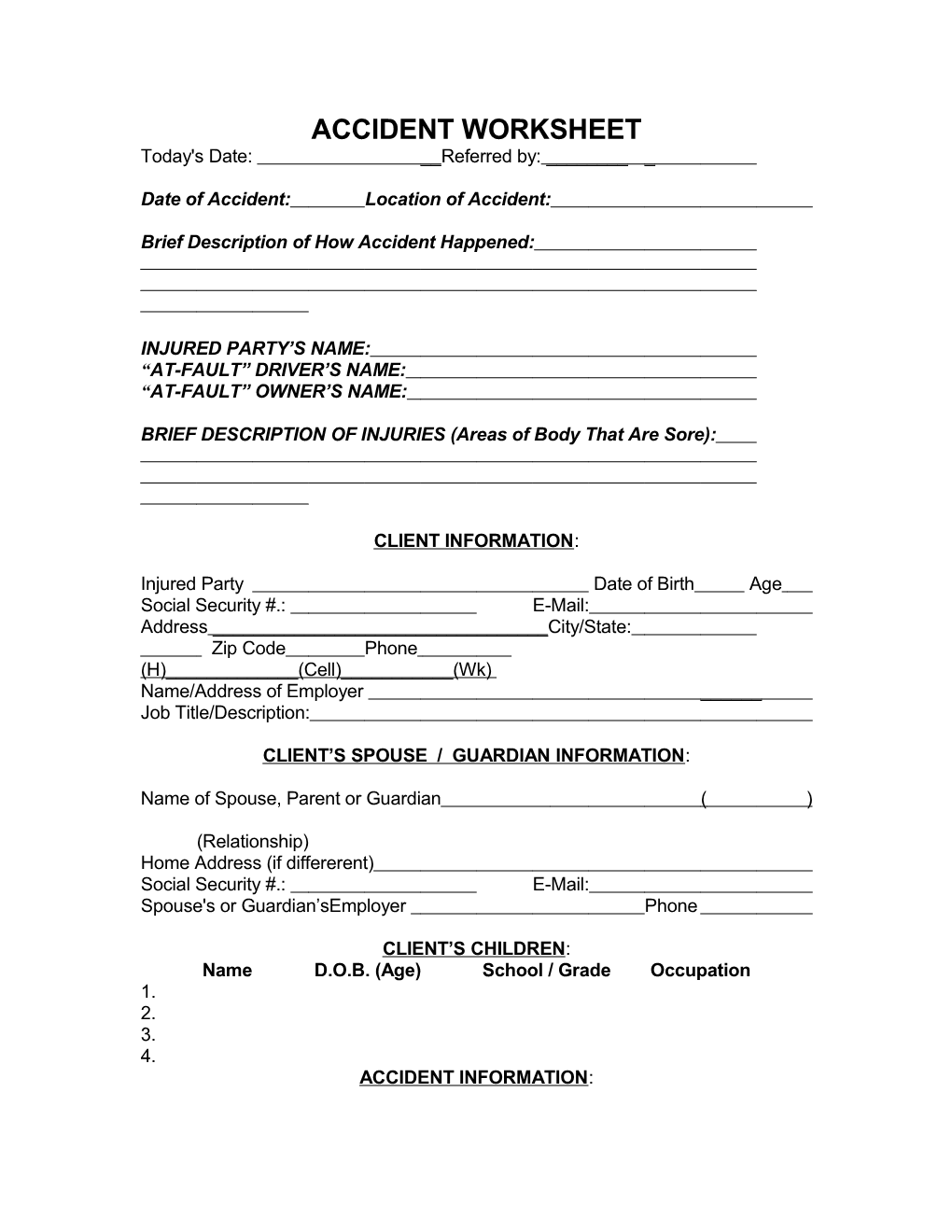 Accident Worksheet