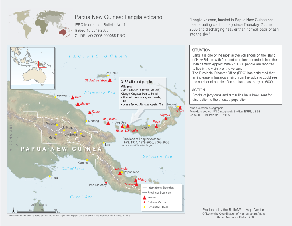 Papua New Guinea: Langila Volcano "Langila Volcano, Located in Papua New Guinea Has IFRC Information Bulletin No