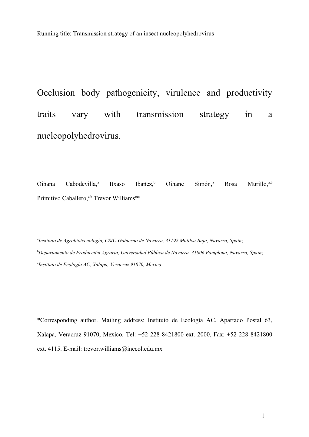 Running Title: Transmission Strategy of an Insect Nucleopolyhedrovirus