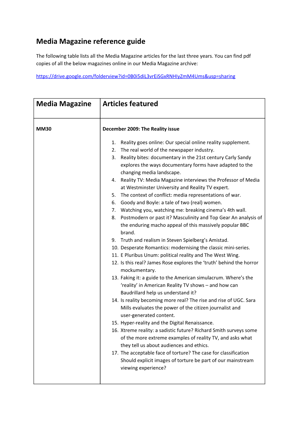 Media Magazine Reference Guide