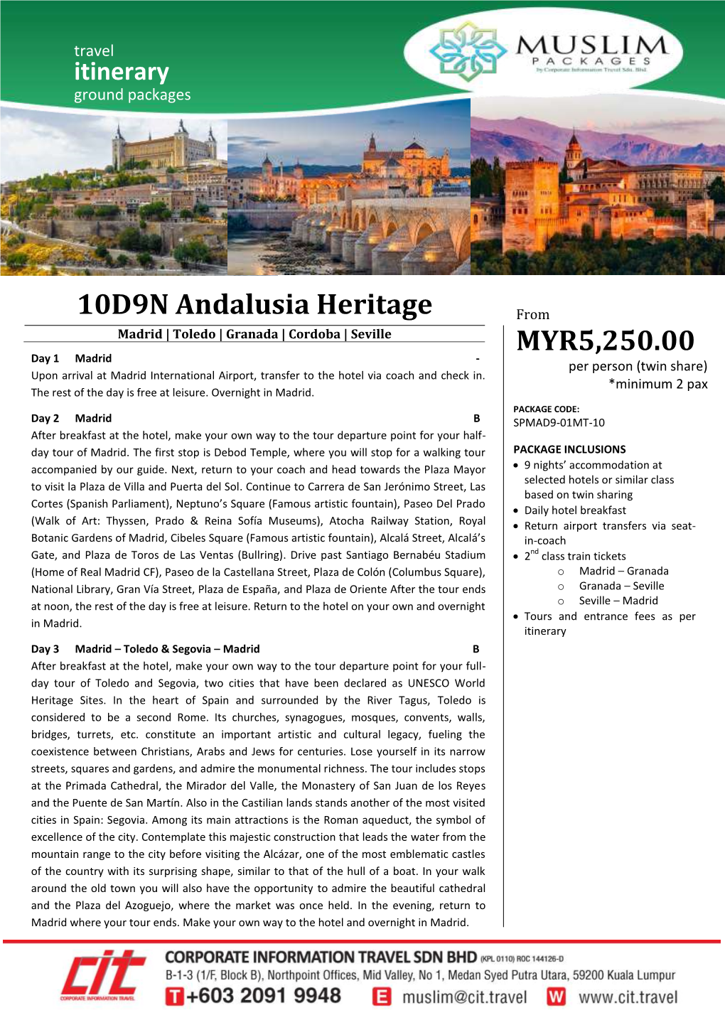 10D9N Andalusia Heritage MYR5,250.00
