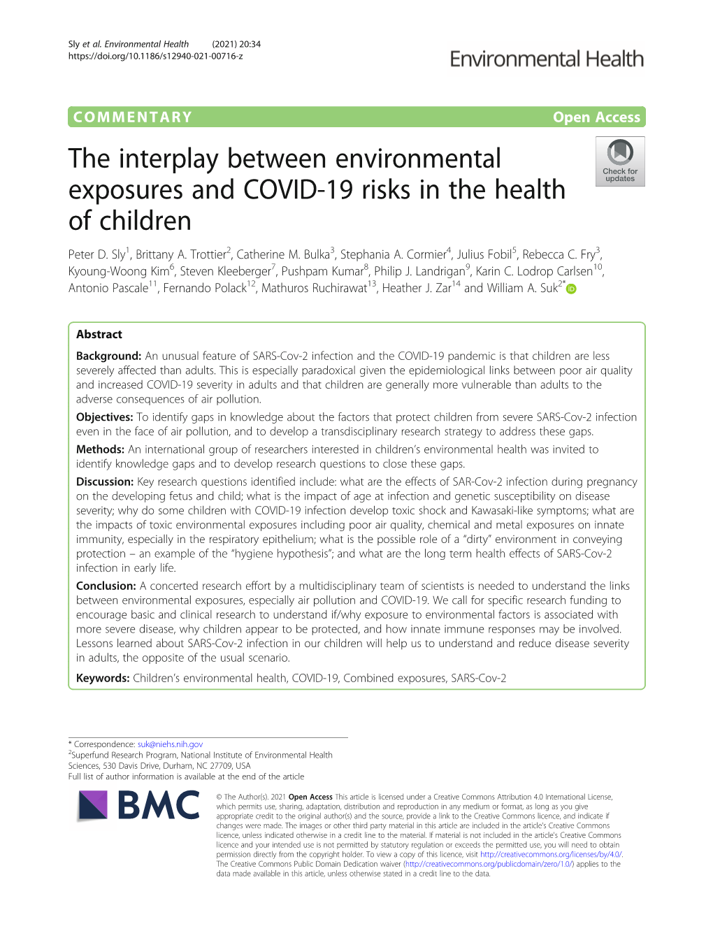 The Interplay Between Environmental Exposures and COVID-19 Risks in the Health of Children Peter D