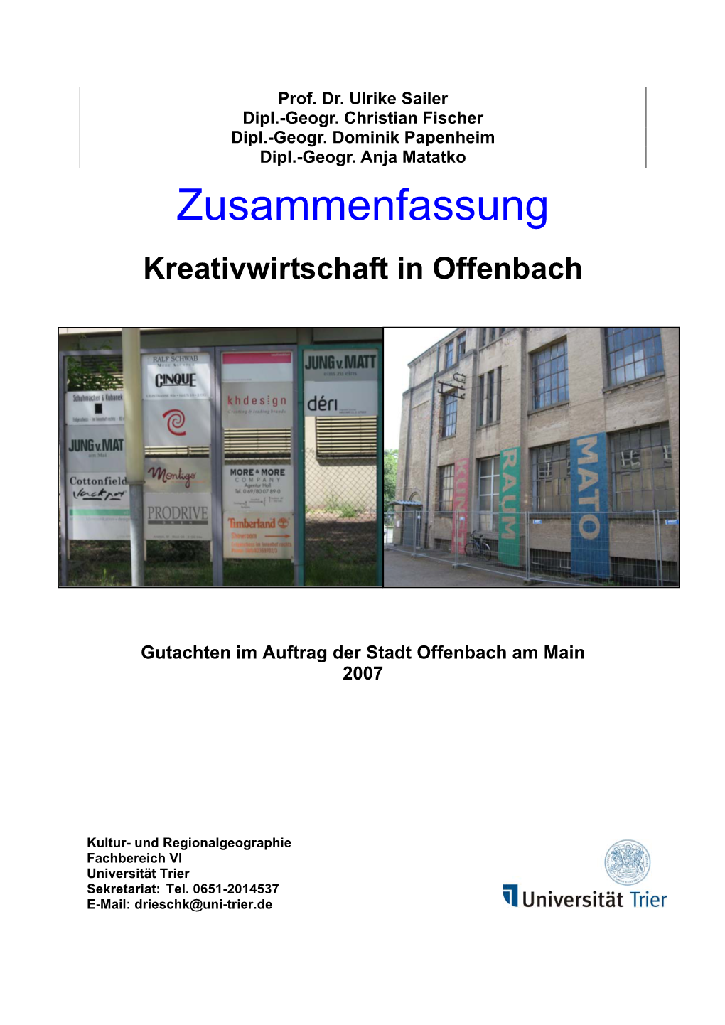 Zusammenfassung Kreativwirtschaft in Offenbach