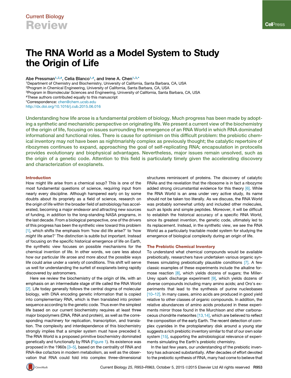 The RNA World As a Model System to Study the Origin of Life