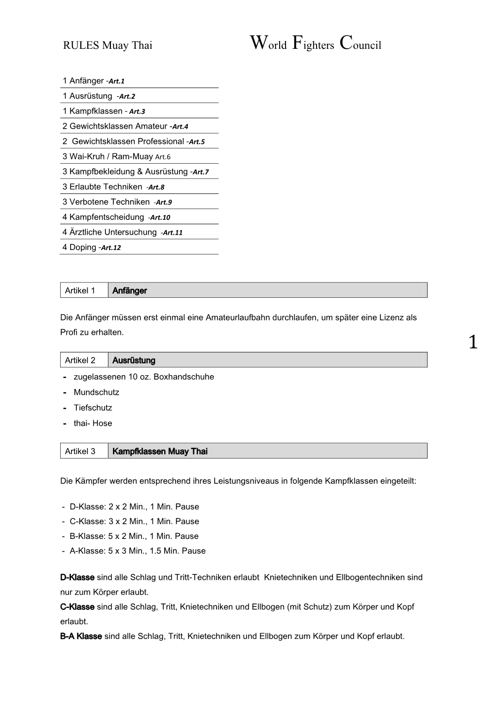RULES Muay Thai World Fighters Council