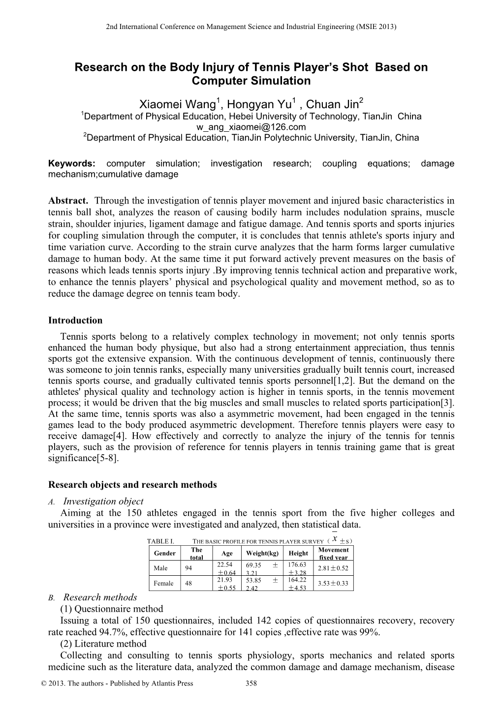 Research on the Body Injury of Tennis Player's Shot Based on Computer