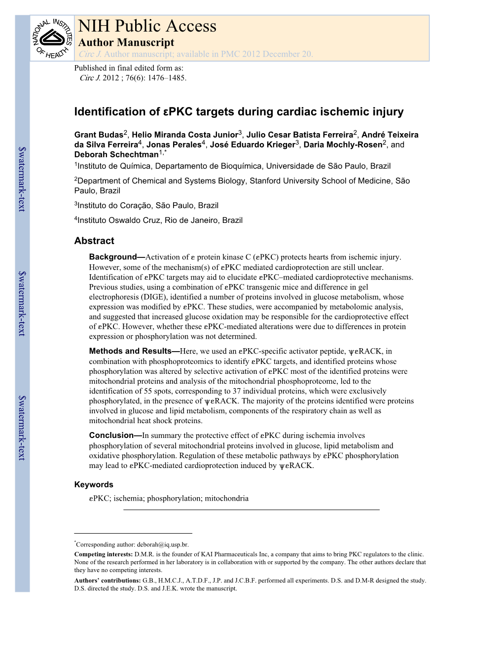 NIH Public Access Author Manuscript Circ J