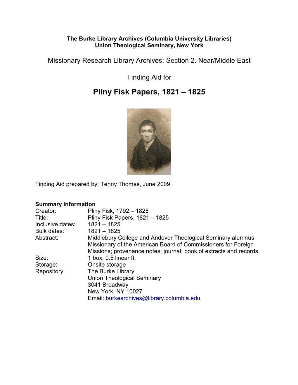 MRL: Pliny Fisk Papers