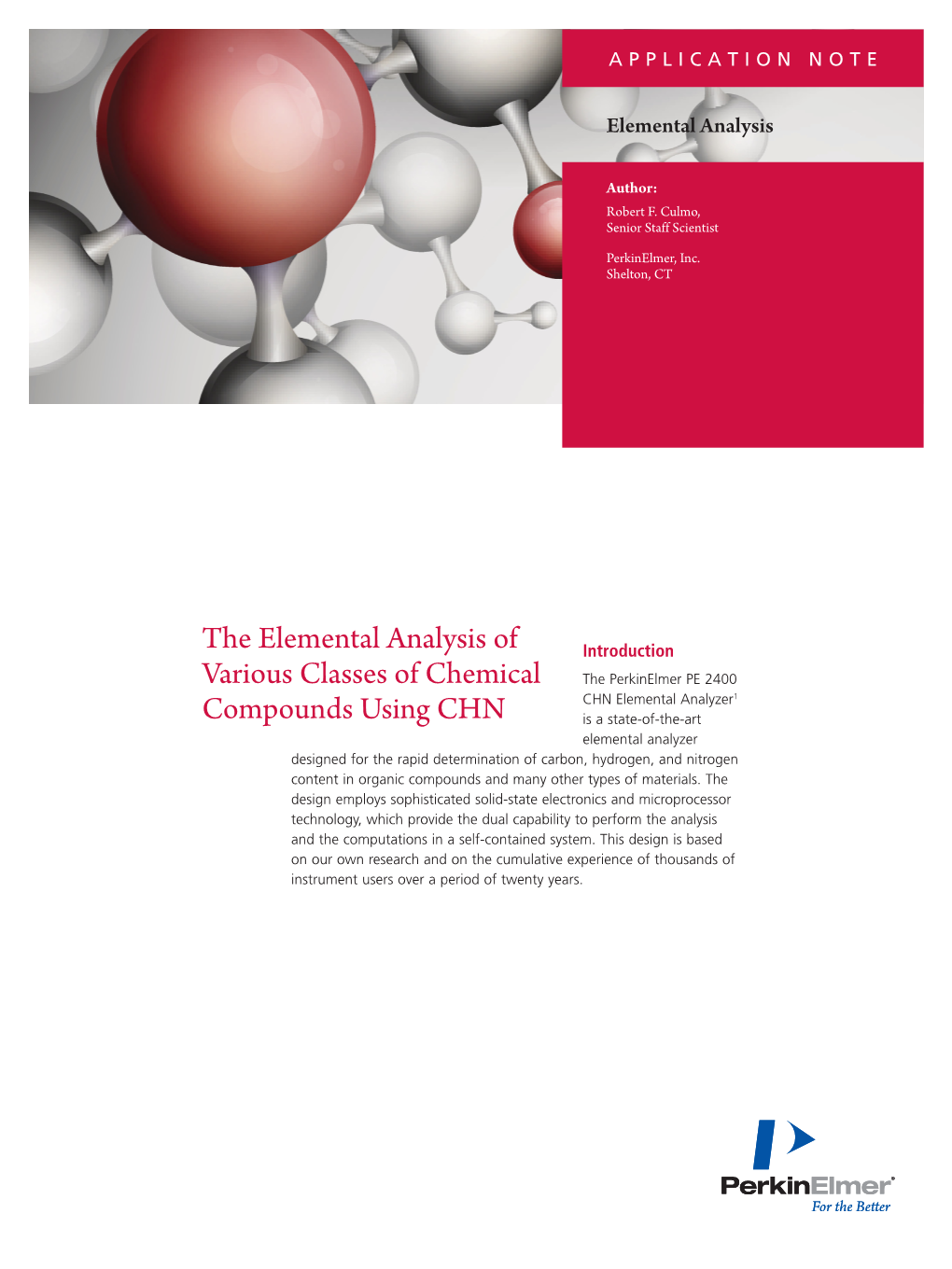 The Elemental Analysis of Various Classes of Chemical Compunds