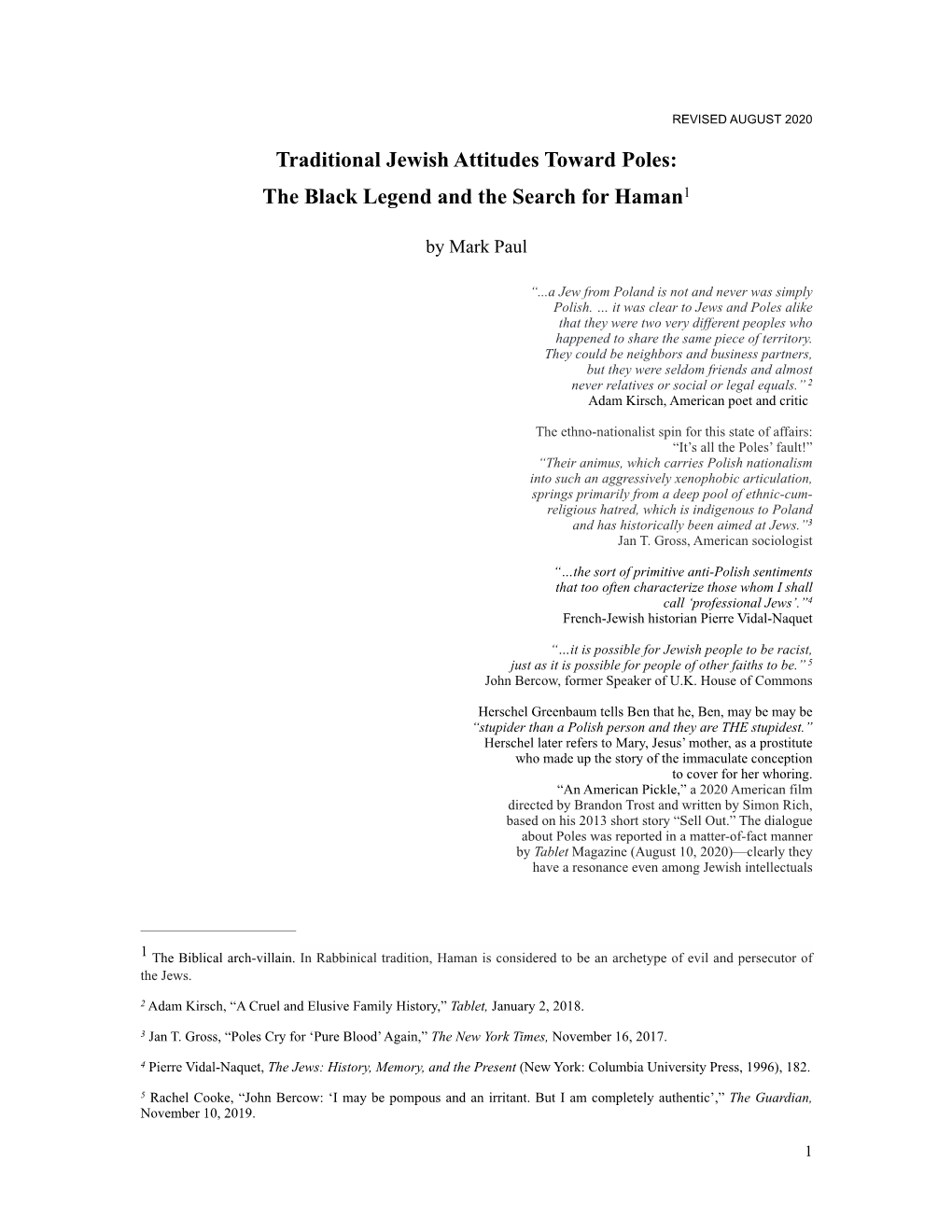 Jewish Attitudes Toward Poles: the Black Legend and the Search for Haman1