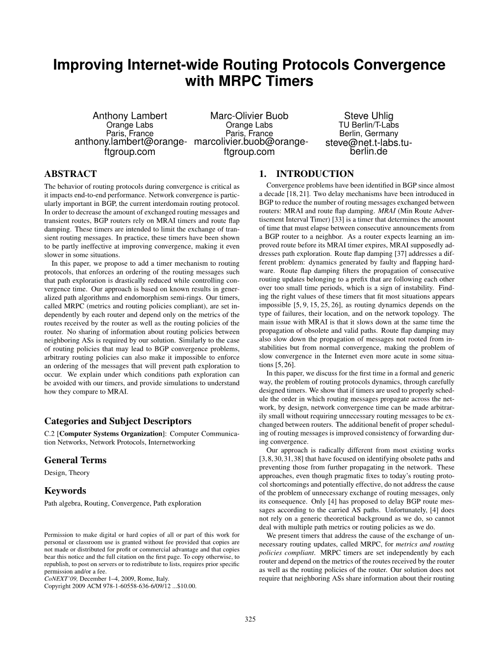 Improving Internet-Wide Routing Protocols Convergence with MRPC Timers