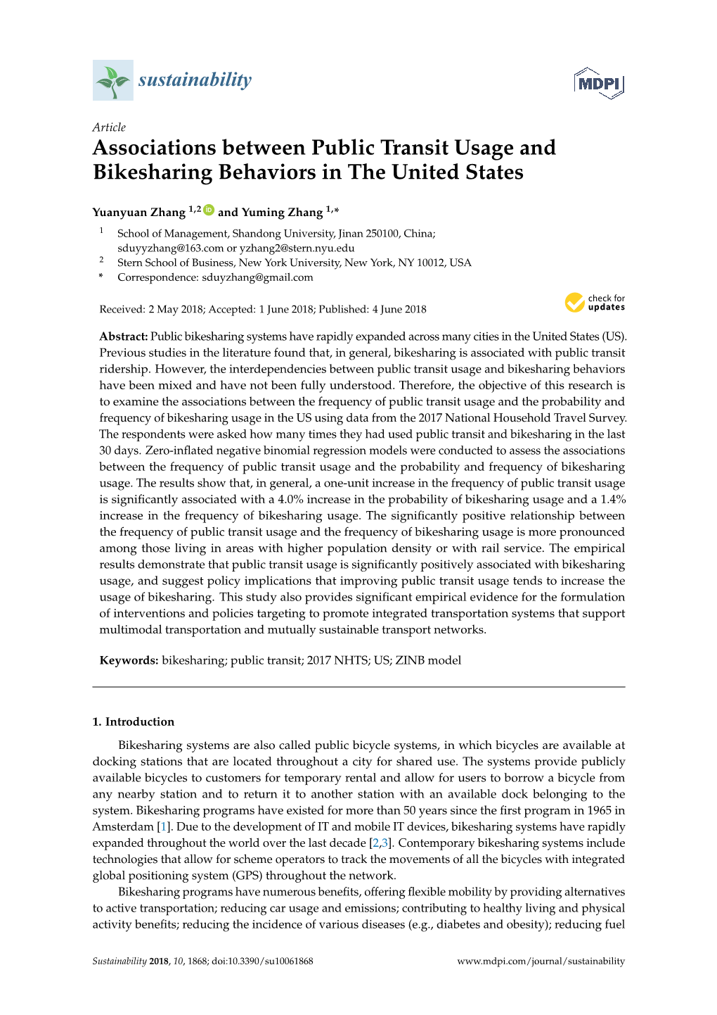 Associations Between Public Transit Usage and Bikesharing Behaviors in the United States