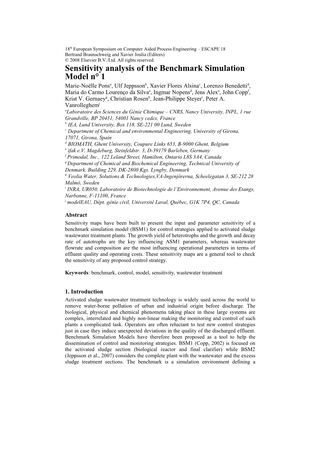 Sensitivity Analysis of the Benchmark Simulation Model N 1