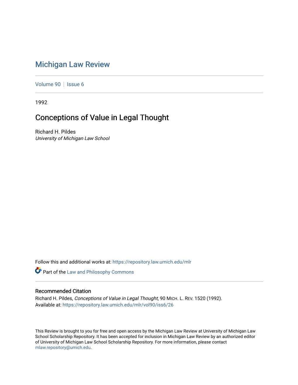 Conceptions of Value in Legal Thought