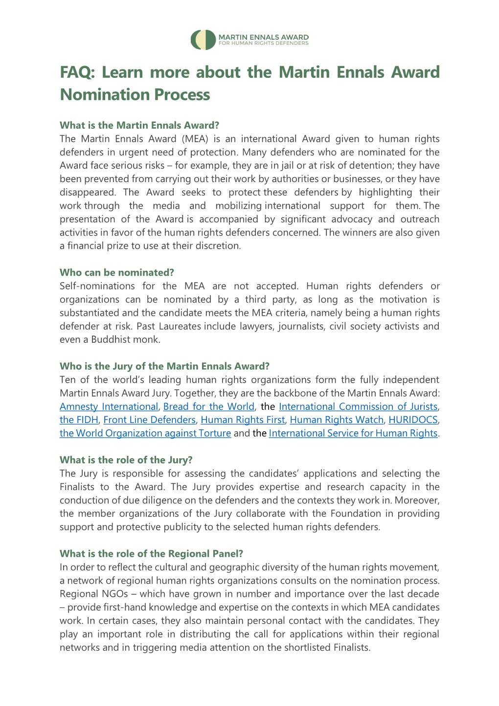 FAQ: Learn More About the Martin Ennals Award Nomination Process