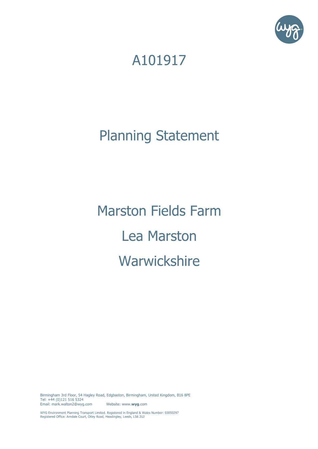 A101917 Planning Statement Marston Fields Farm Lea Marston