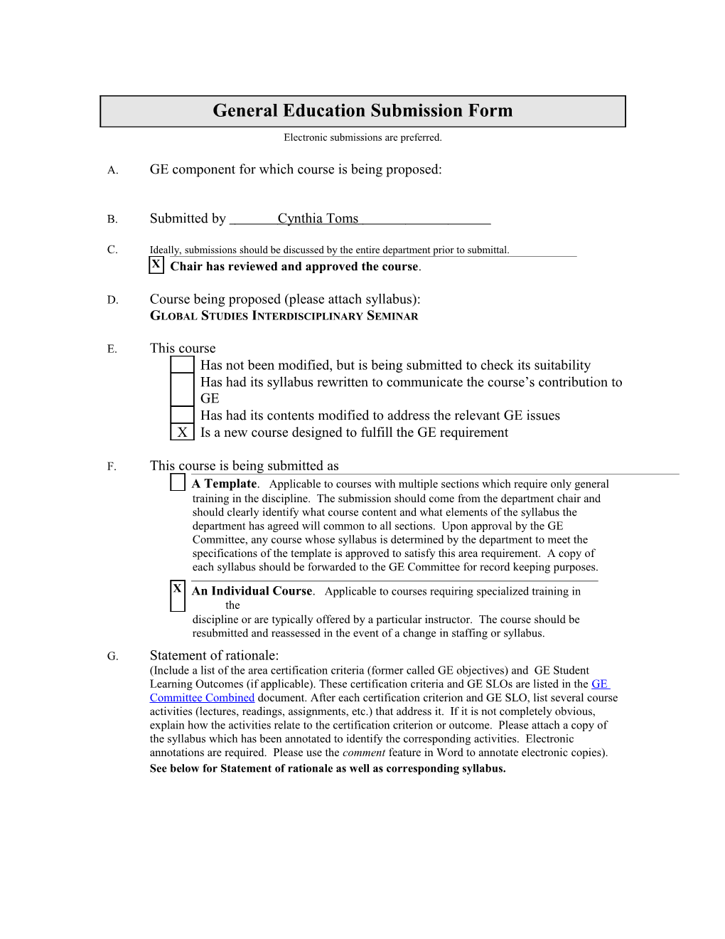 General Education Framework