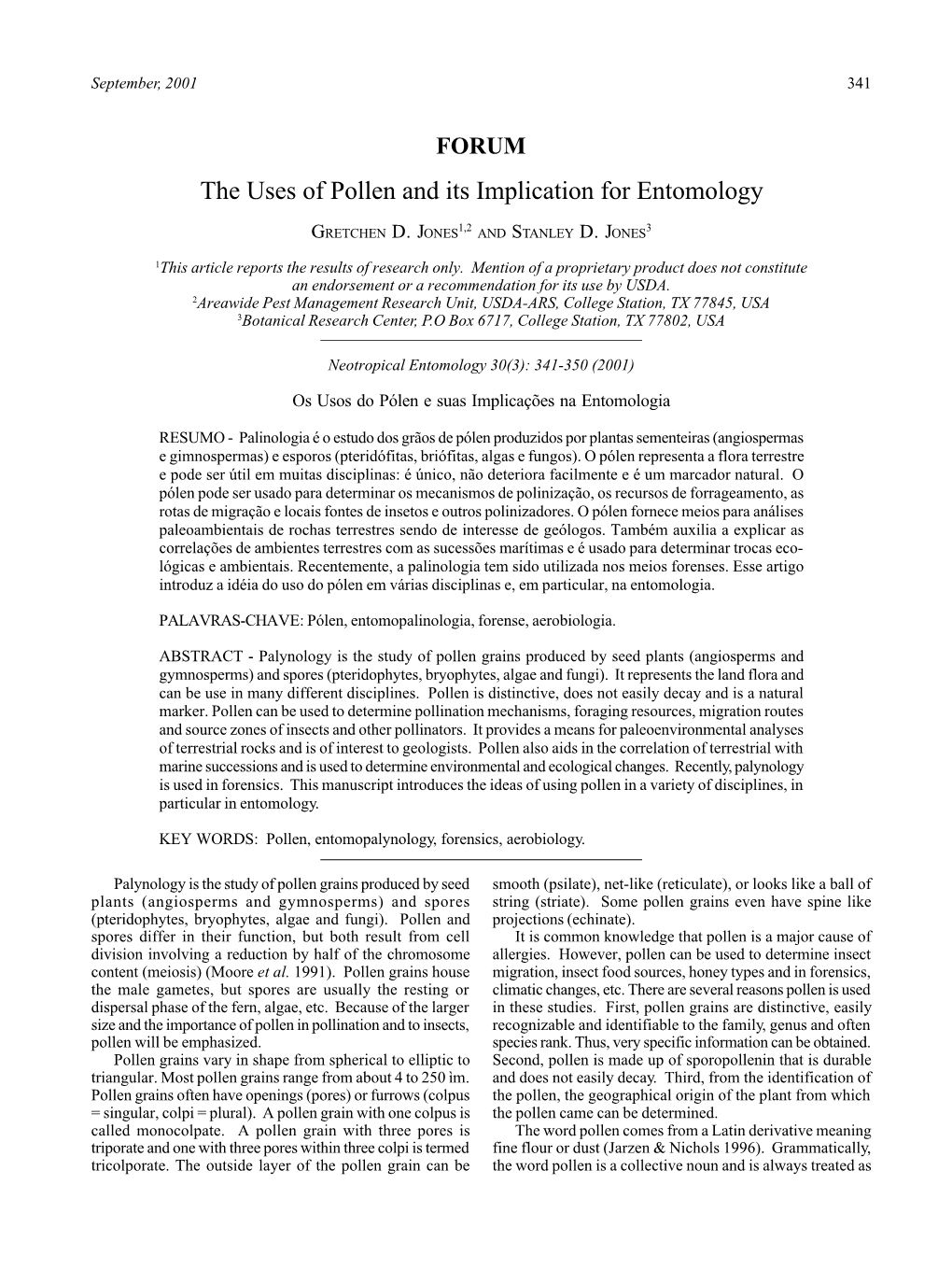 The Uses of Pollen and Its Implication for Entomology