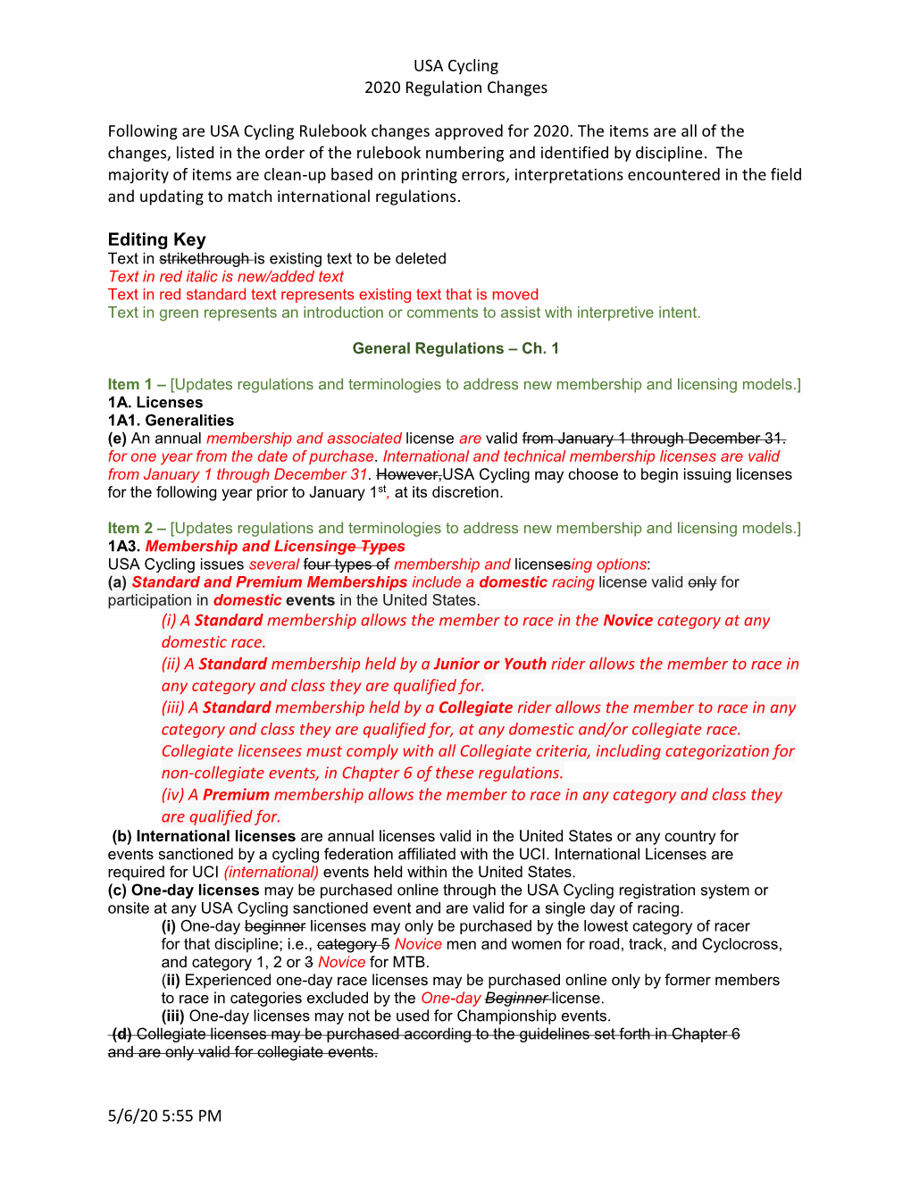 USA Cycling 2020 Regulation Changes 5/6/20 5:55 PM Following