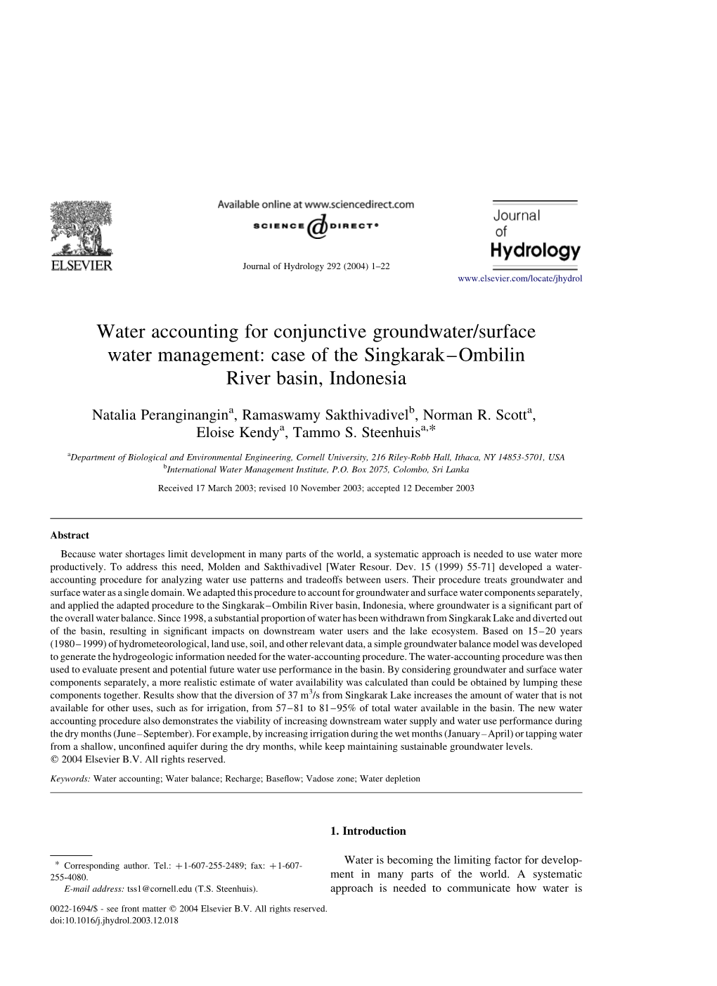 Water Accounting for Conjunctive Groundwater/Surface Water Management: Case of the Singkarak–Ombilin River Basin, Indonesia