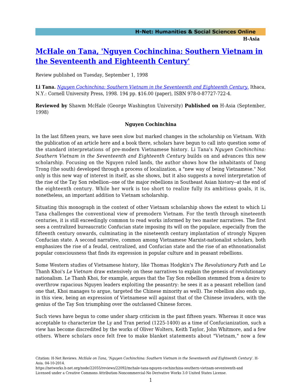 Nguyen Cochinchina: Southern Vietnam in the Seventeenth and Eighteenth Century'