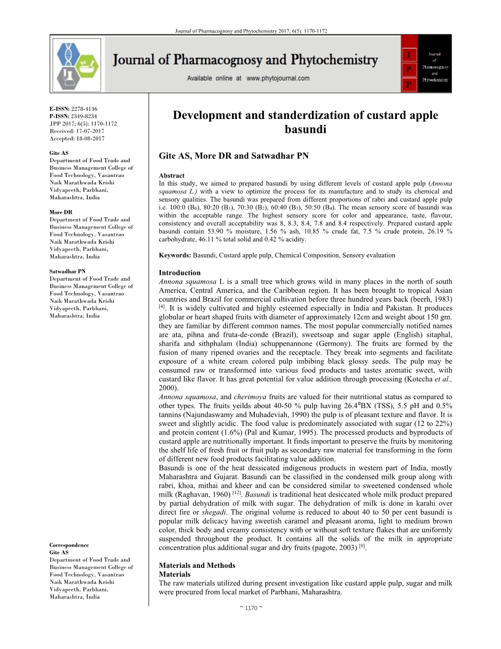 Development and Standerdization of Custard Apple Basundi