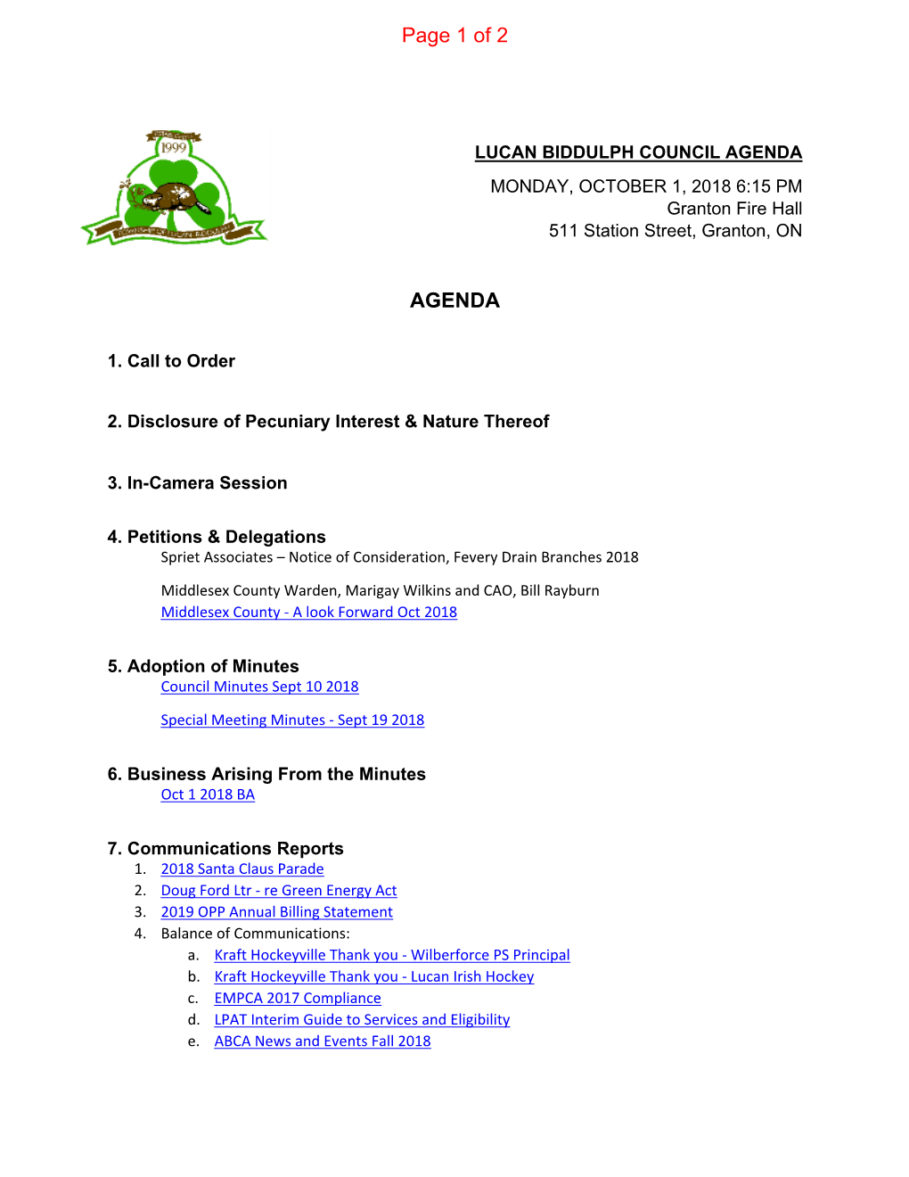 AGENDA Page 1 of 2