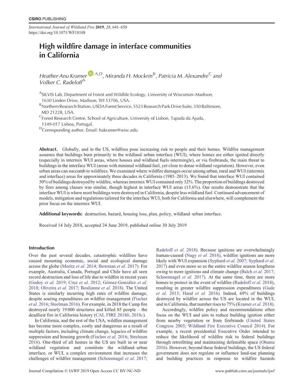 High Wildfire Damage in Interface Communities in California