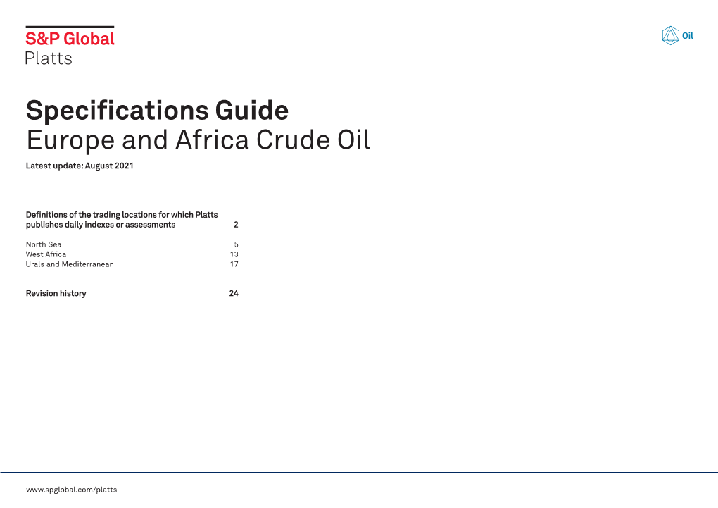 Specifications Guide Europe and Africa Crude Oil Latest Update: August 2021