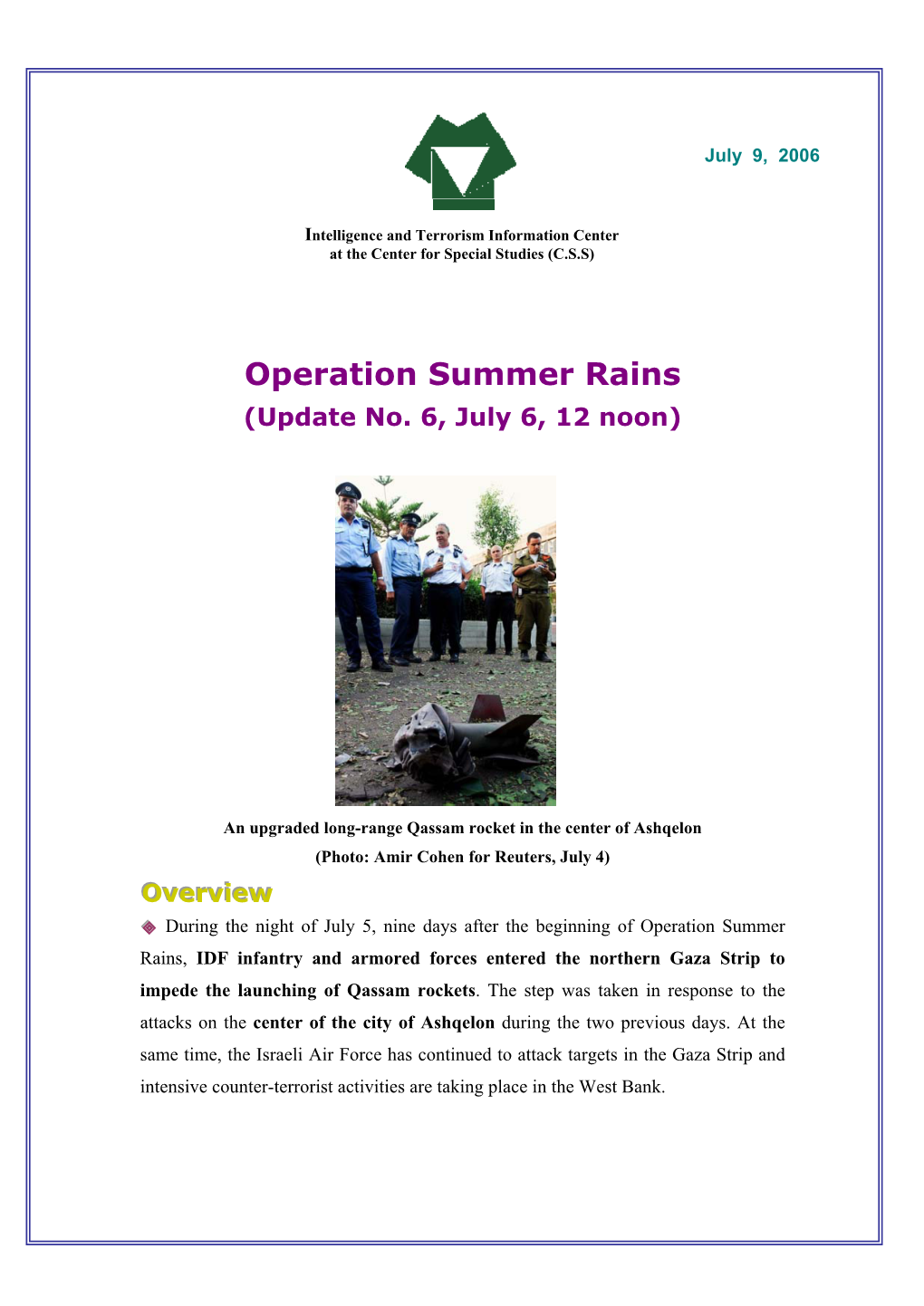 Operation Summer Rains (Update No