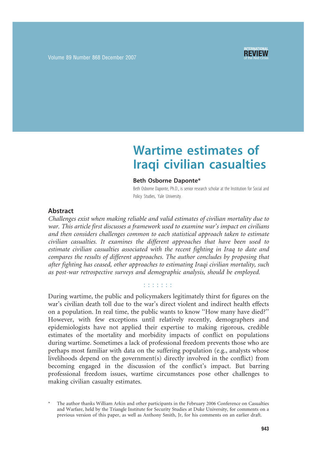 Wartime Estimates of Iraqi Civilian Casualties