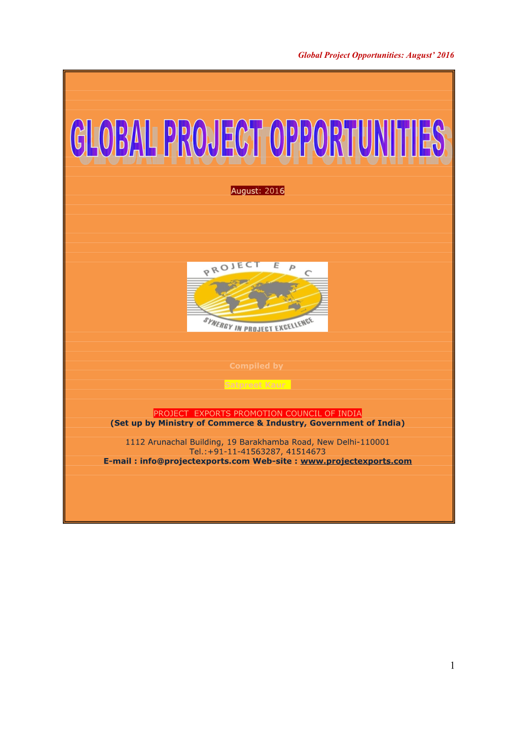 Global Project Opportunities: August 2016