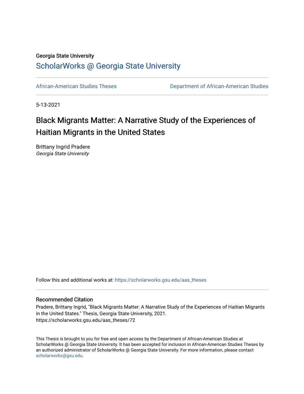 A Narrative Study of the Experiences of Haitian Migrants in the United States