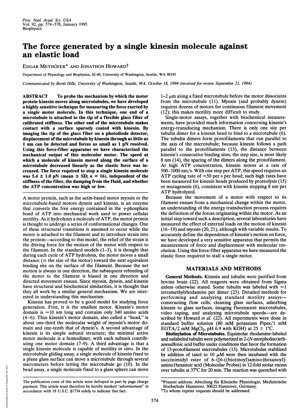 The Force Generated by a Single Kinesin Molecule Against an Elastic Load