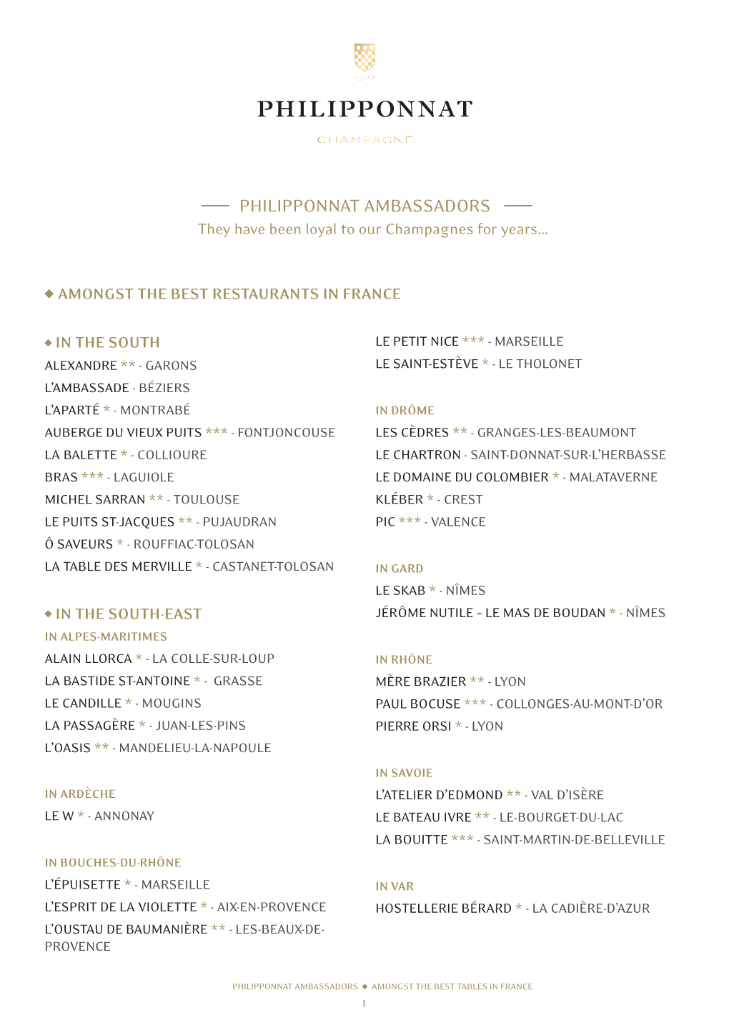 PHILIPPONNAT AMBASSADORS They Have Been Loyal to Our Champagnes for Years…