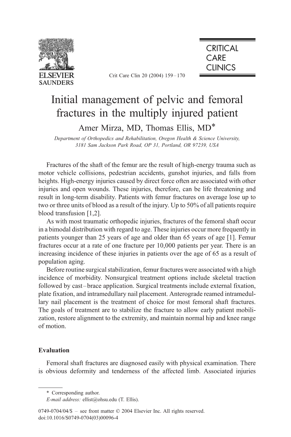 Initial Management of Pelvic and Femoral Fractures in the Multiply Injured Patient