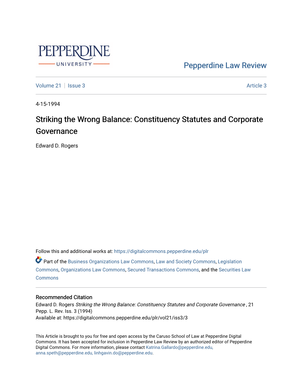 Constituency Statutes and Corporate Governance