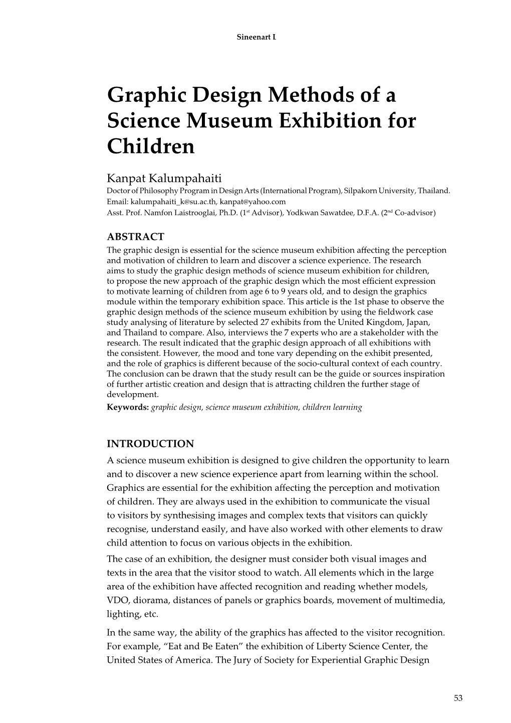 Graphic Design Methods of a Science Museum Exhibition for Children