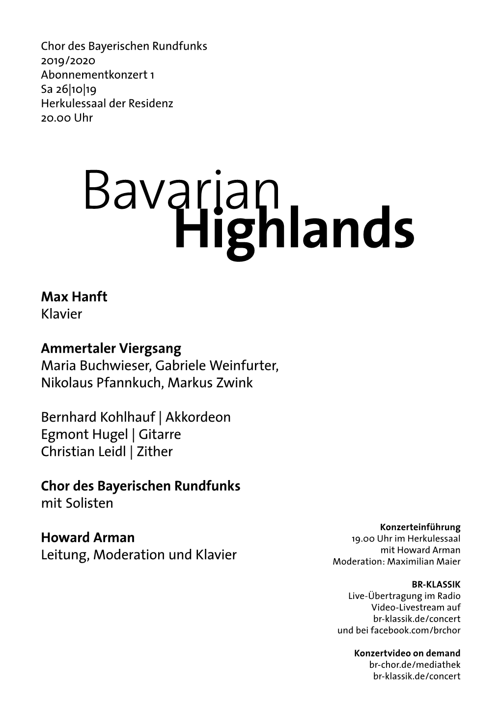 Bavarian Highlands Sechs Chorlieder Mit Klavierbegleitung, Op