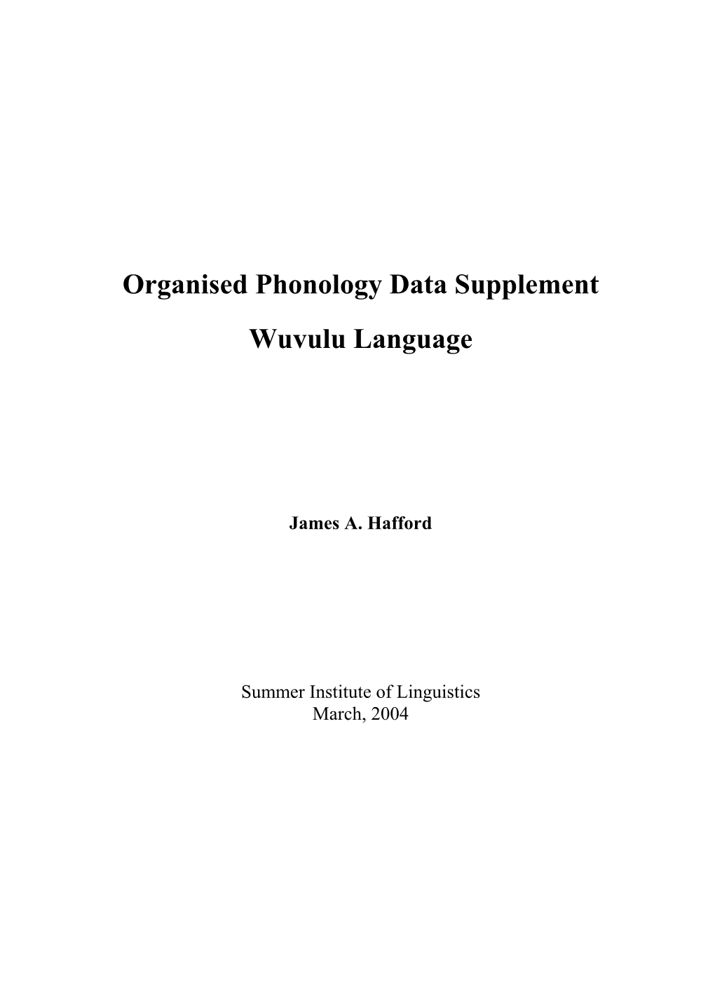 Organised Phonology Data Supplement Wuvulu Language