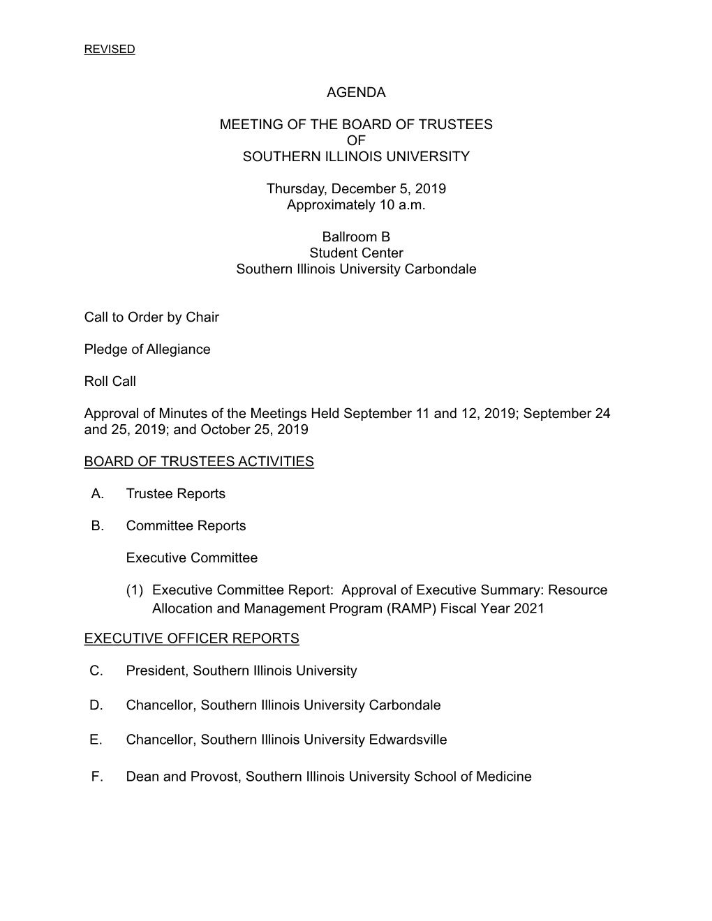 Agenda Meeting of the Board of Trustees of Southern