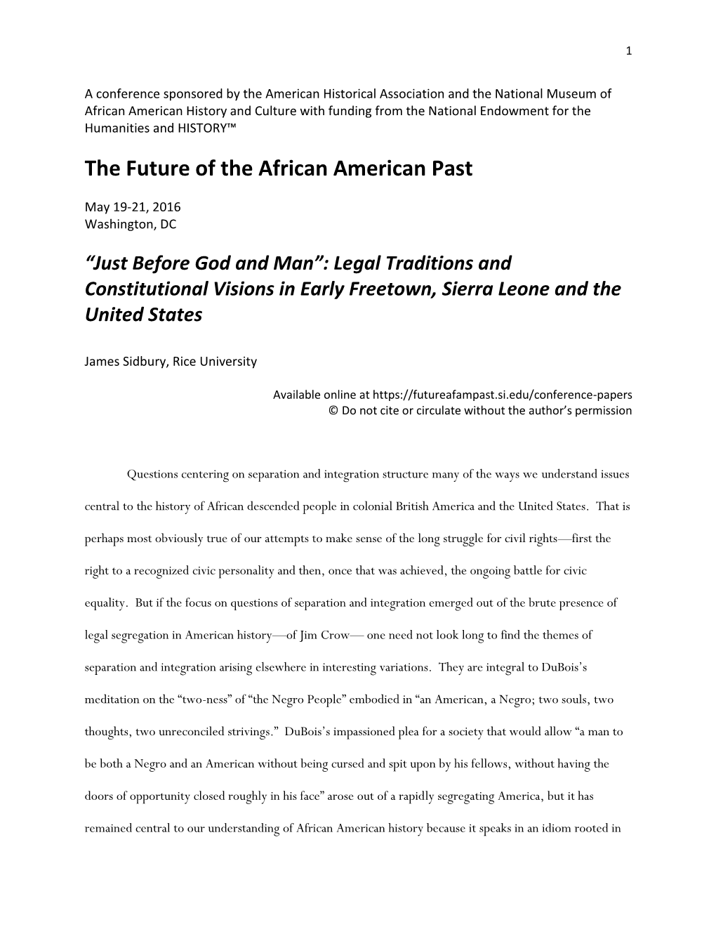 The Future of the African American Past Conference