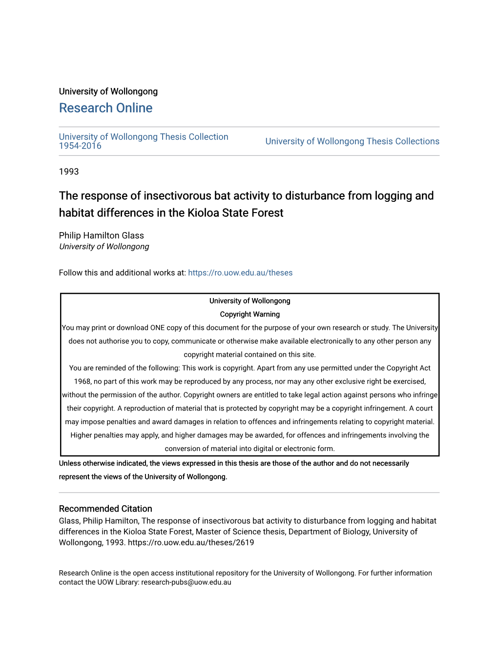 The Response of Insectivorous Bat Activity to Disturbance from Logging and Habitat Differences in the Kioloa State Forest