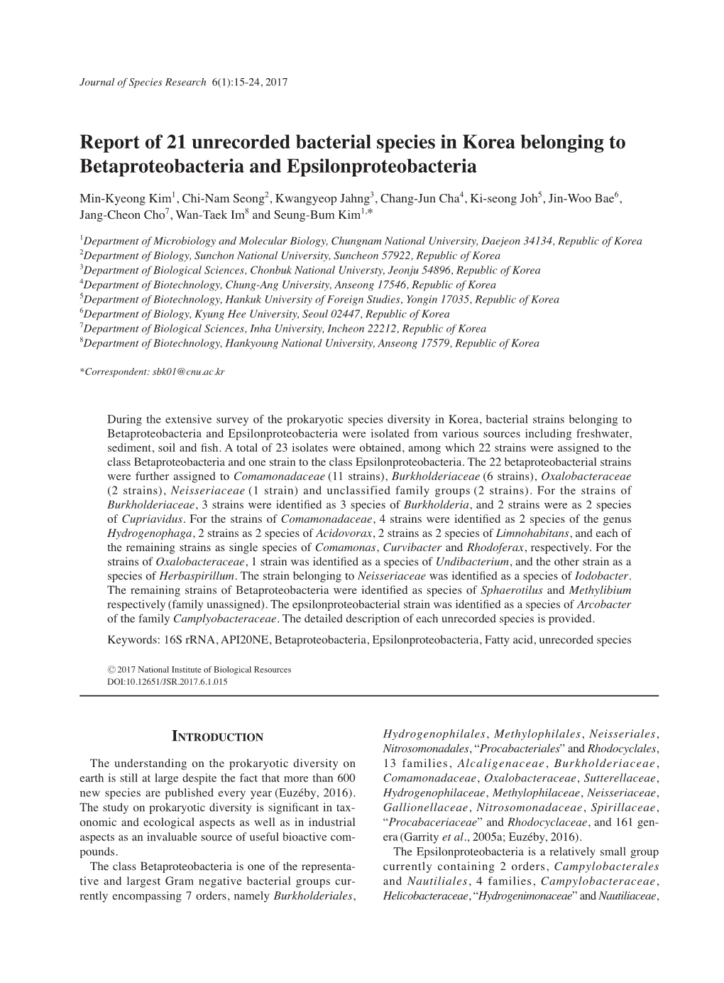 Report of 21 Unrecorded Bacterial Species in Korea Belonging to Betaproteobacteria and Epsilonproteobacteria